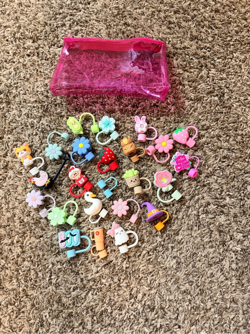 Straw toppers and storage bag